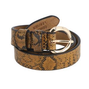 Genuine Leather Snake Foil Print Belt Dark Yellow S/M
